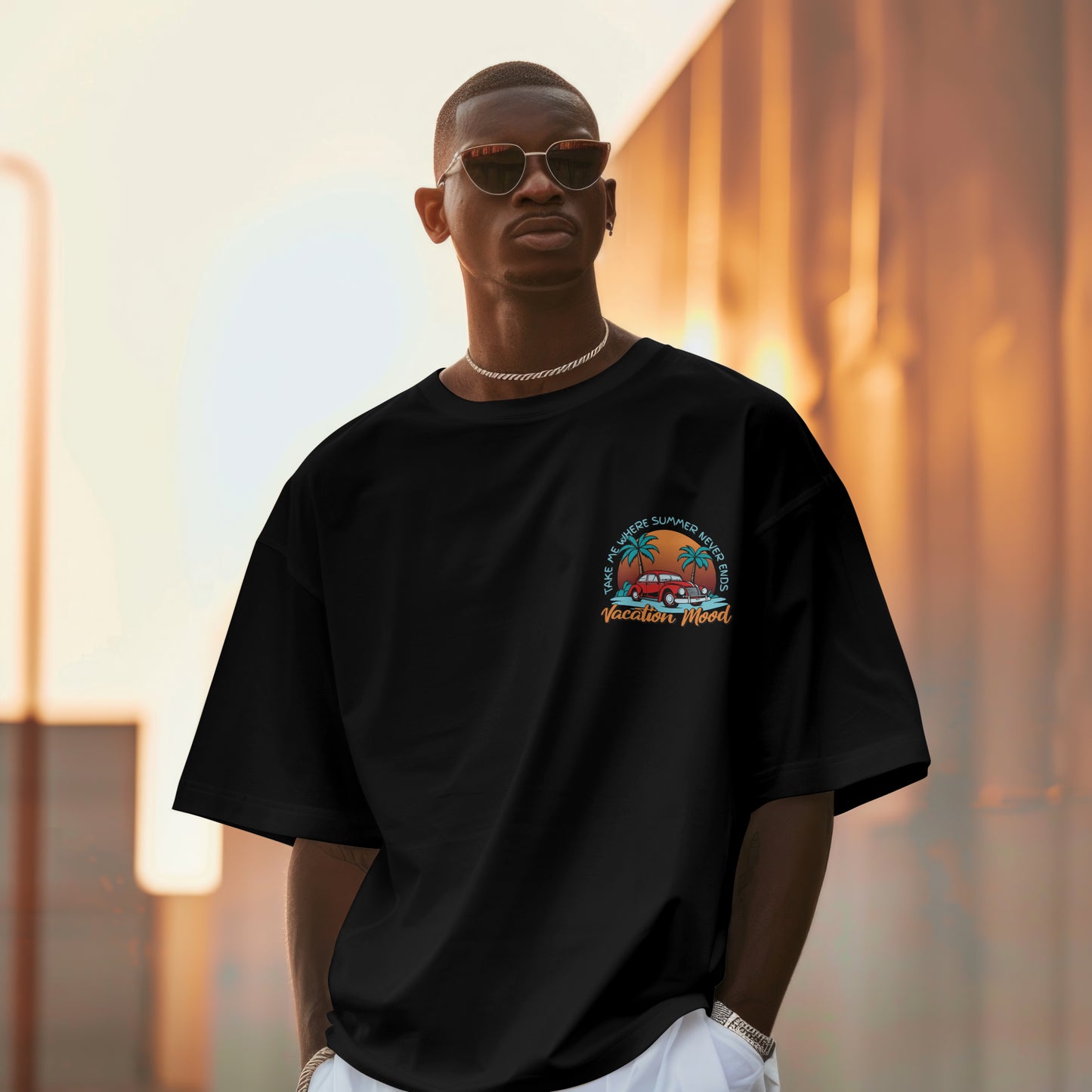 Summer Vibes Men’s Oversized Premium T-Shirt – Black 🖤